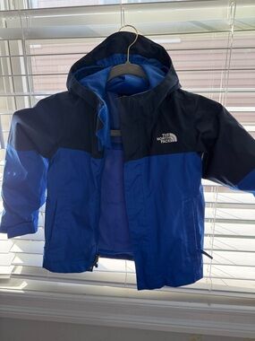 The North Face Kids' Blue and Black Hooded Rain Jacket
